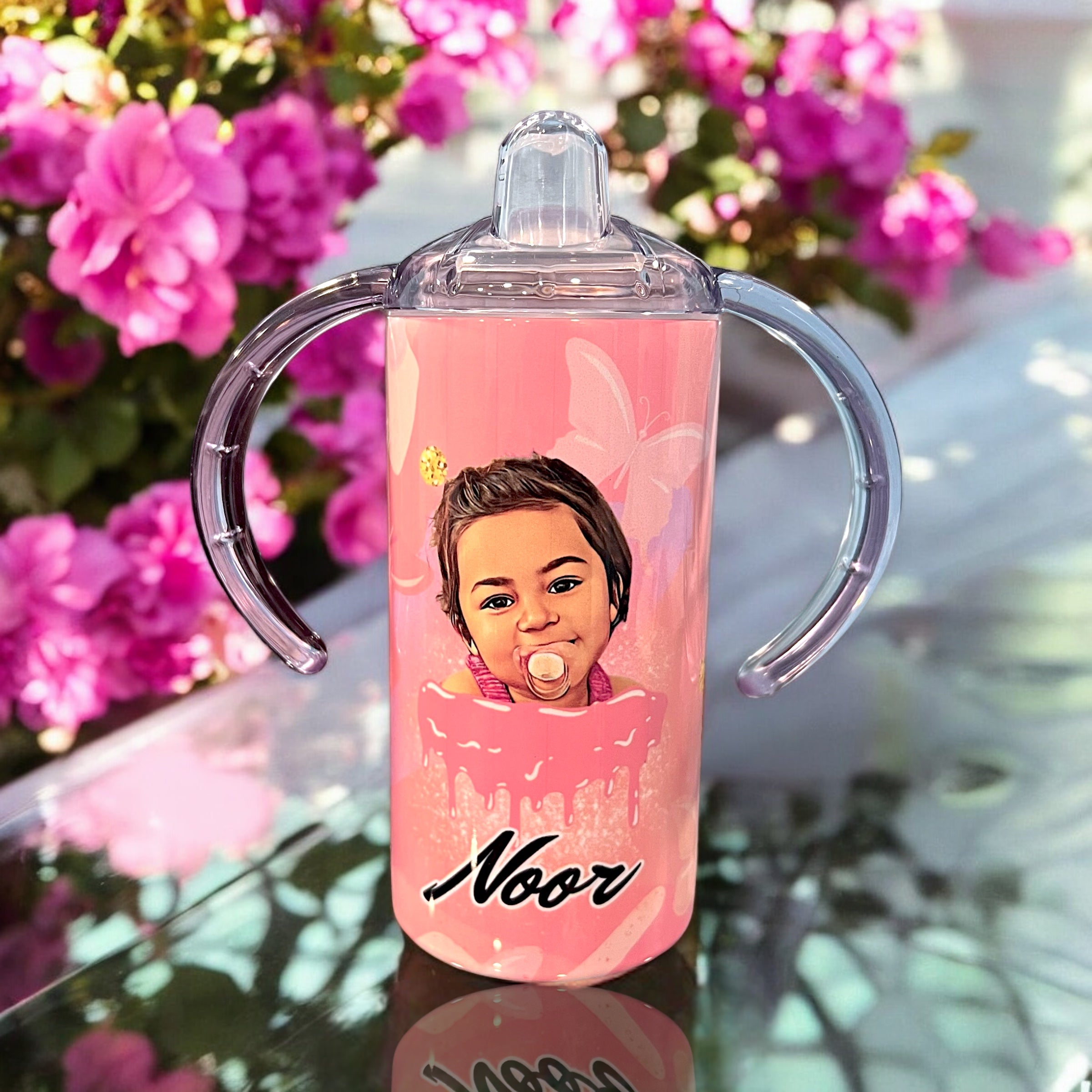 Biberon d'apprentissage - Papillons roses - Boxes Universe