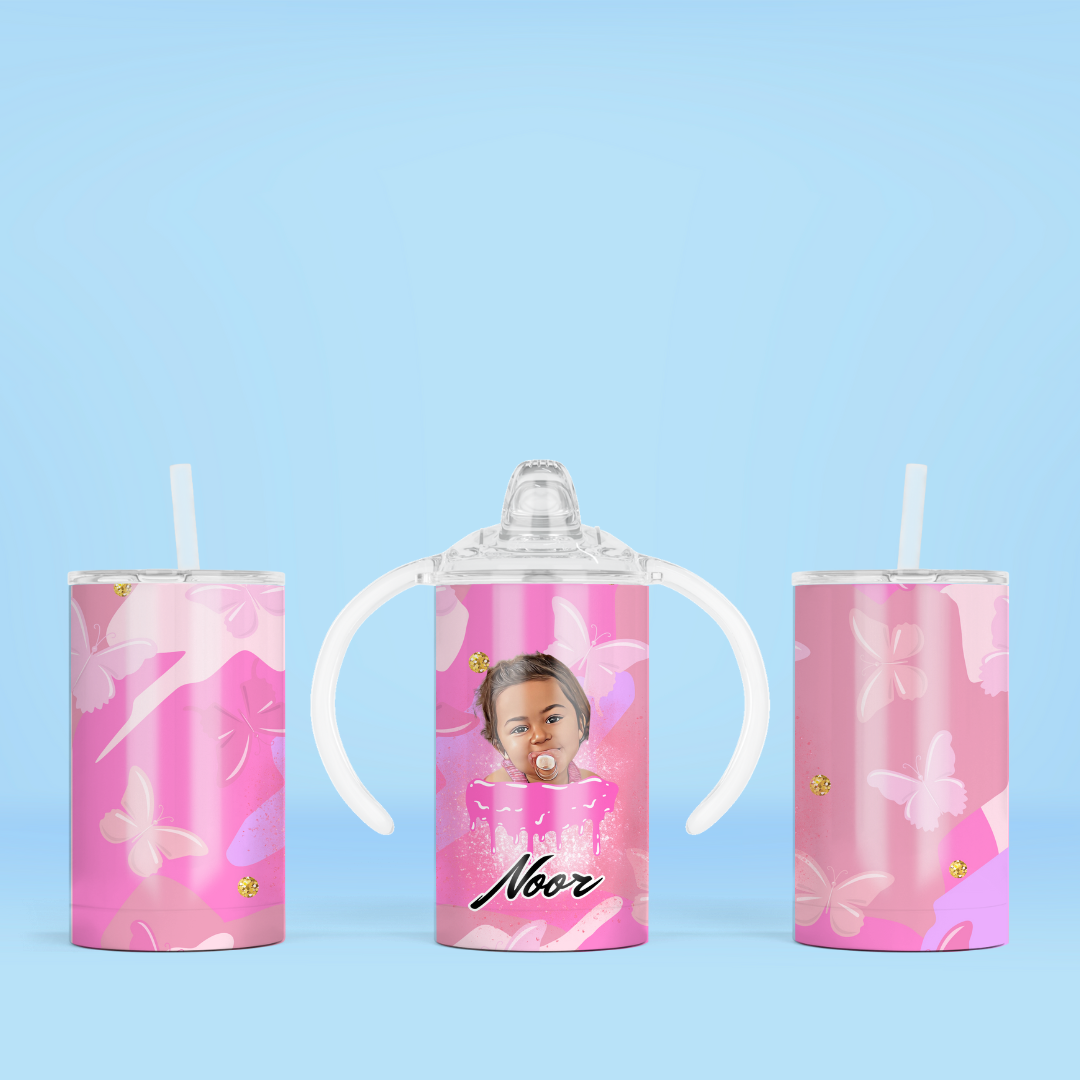 Biberon d'apprentissage - Papillons roses - Boxes Universe