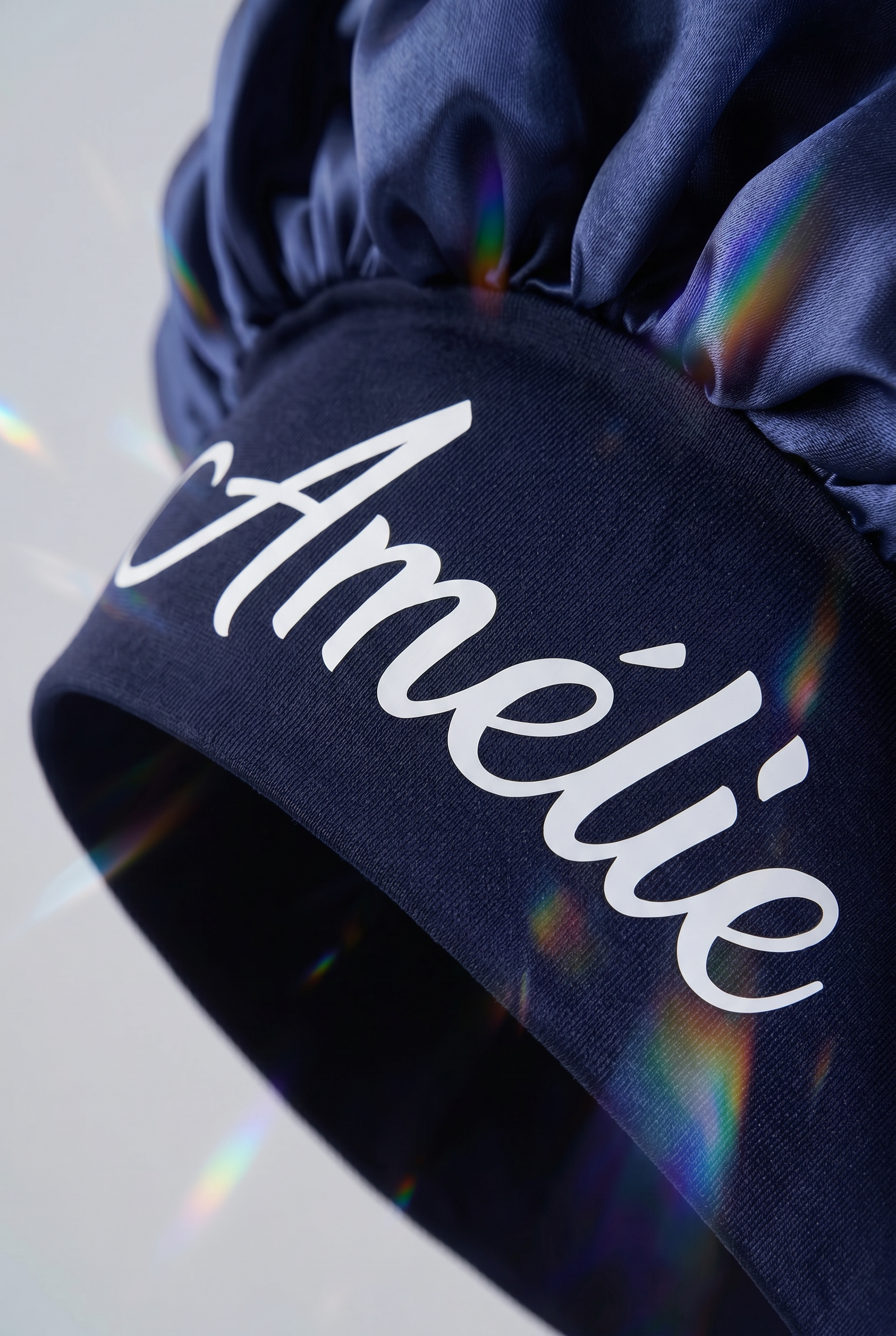 Bonnet Satiné Bleu Nuit Personnalisé - Boxes Universe